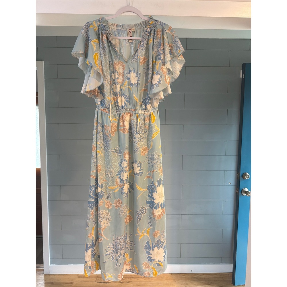 Dolan Left Coast Collection Blue Floral Flutter Sleeve Maxi Dress XS Petite